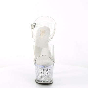 Sandalia de plataforma transparente con tiras en el tobillo y tacón de unicornio